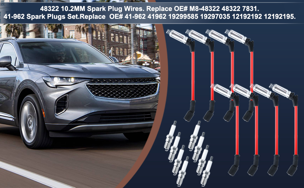AuInLand 48322 10.2MM Spark Plug Wires + 41962 Spark Plugs