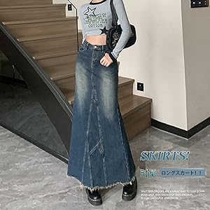 デニム レース スカート カジュアル ロング丈 マーメイド 韓国 デニム レース スカート カジュアル ロング丈 マーメイド 韓国