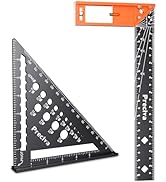 Preciva Carpenter Square Set - 7” Rafter Square and 12” Right Angle Ruler, Aluminum Alloy Carpent...
