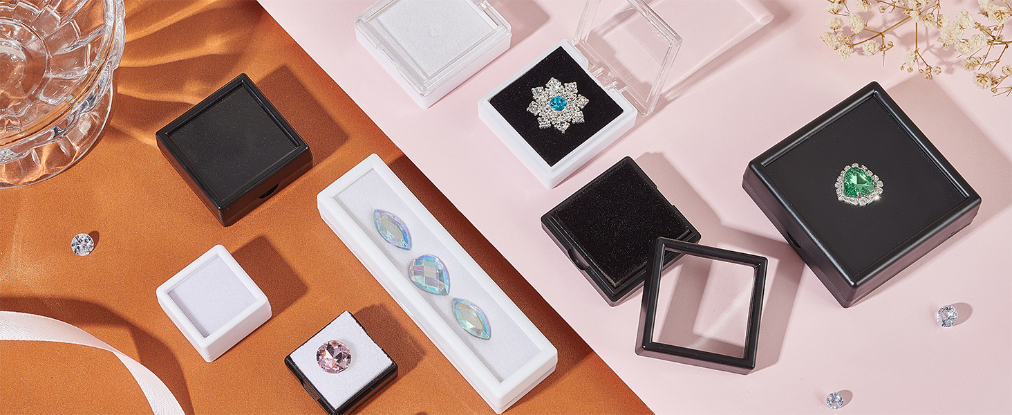 BENECREAT 36 Pcs Black Gemstone Display Box Plastic Transparent Bare