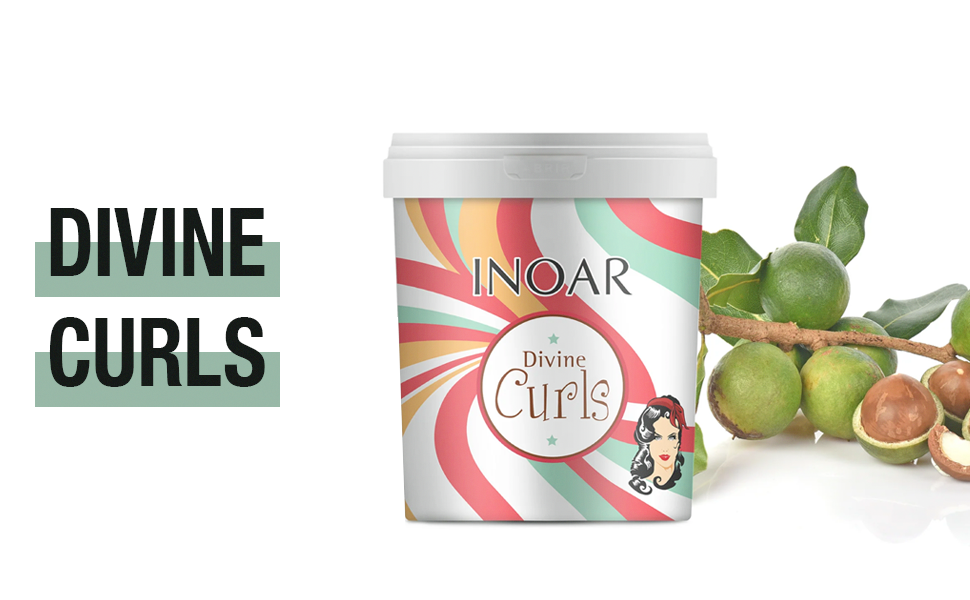 The Inoar Divine Curls with product to the right and white background. 