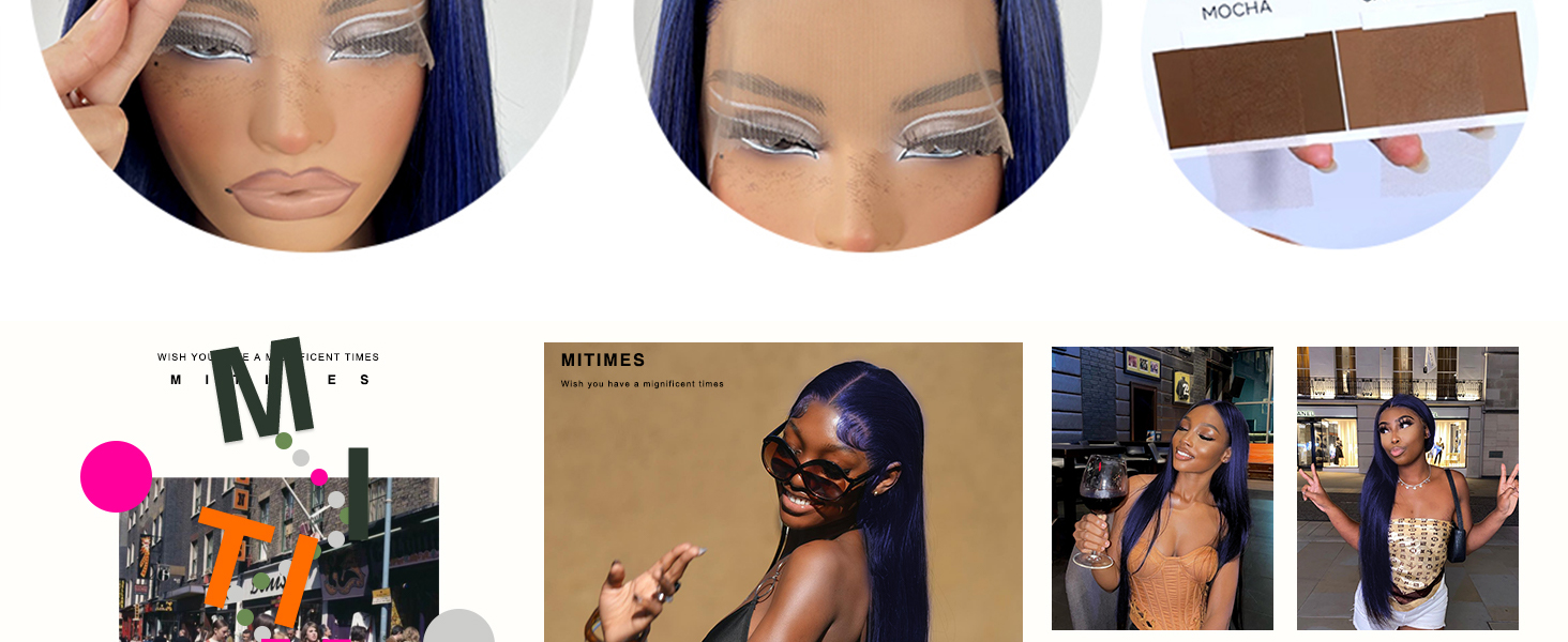 MITIMES Blue Straight HD Lace Front Wig Pre-Plucked Glueless Synthetic Dark Blue Lace Front Wig 