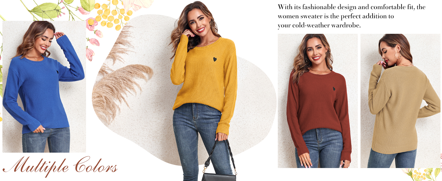 ZAFUL Fall Women Crewneck Long Lantern Sleeves Oversized Knit Sweater