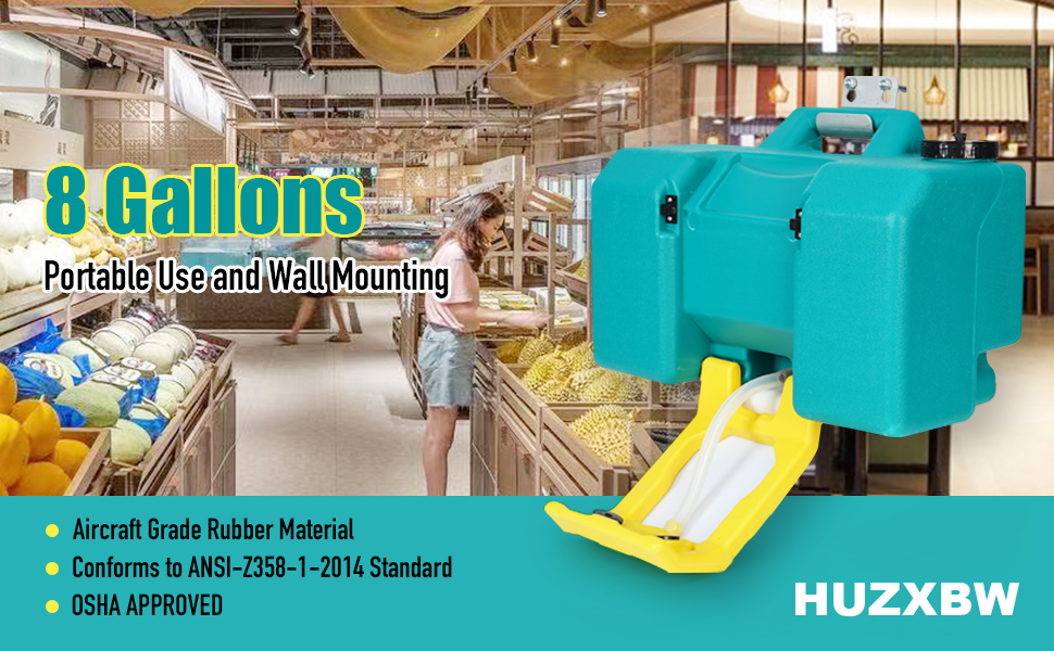 Portable Eye Wash Station, 8Gal Wall Mounted OSHAApproved Emergency