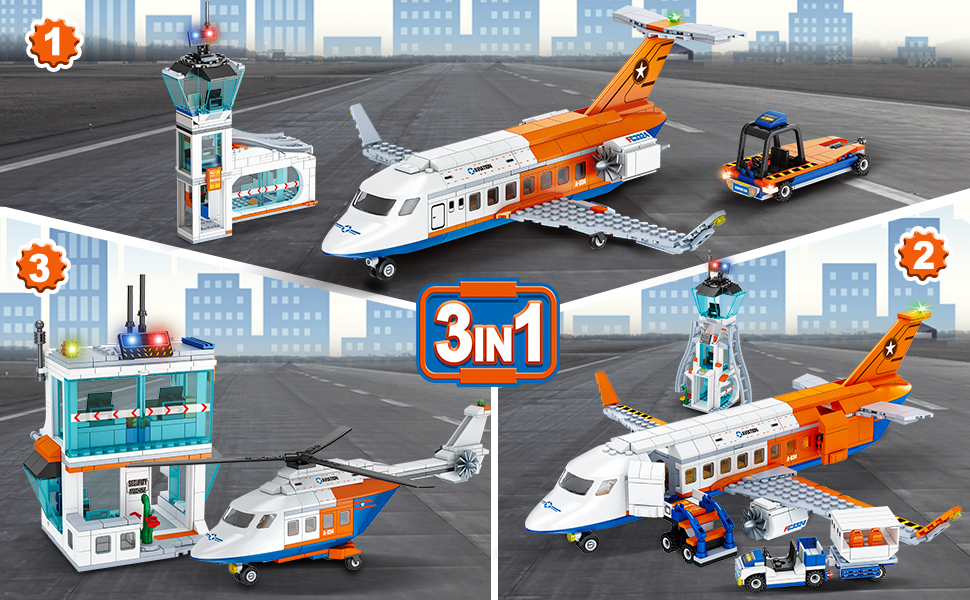 HOGOKIDS City Passenger Airplane Building Set 697 PCS STEM 3 in 1 Airport