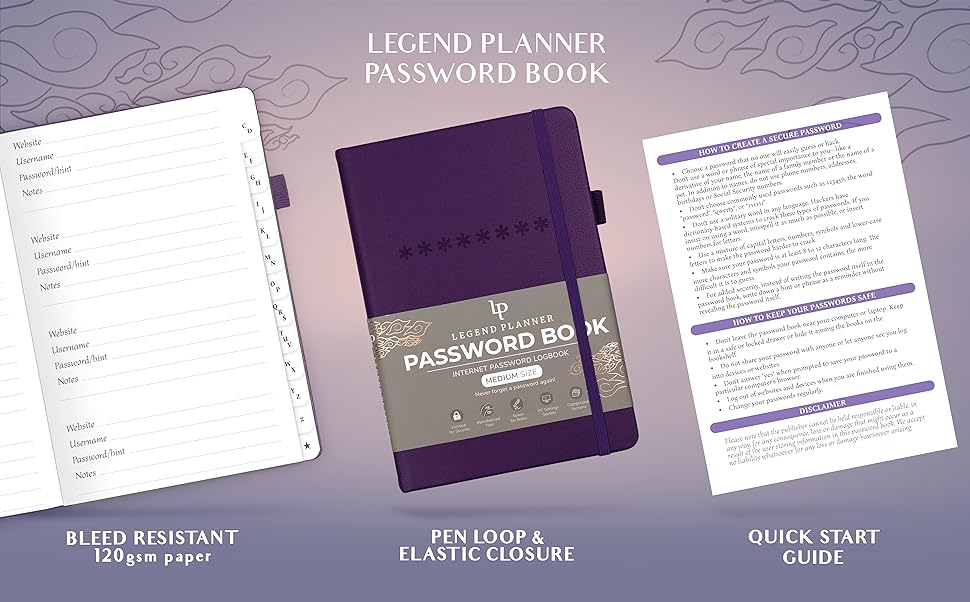 Legend Planner Password Book with Alphabetical tabs. Address