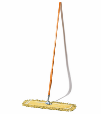 yellow dust mop wood handle