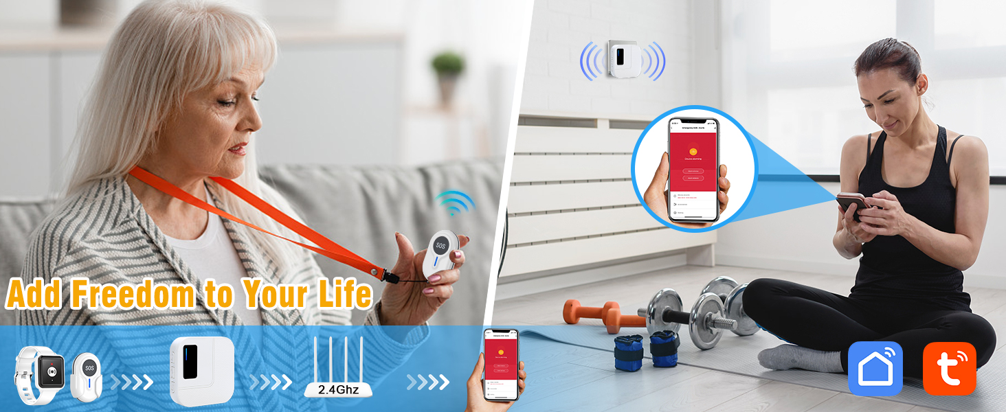 DAYTECH WiFi Smart Wrist Call Button, Wireless Panic Button Linked To Phone, Personal Alarm for Elderly, 1*Rechargable Wrist Button, 1*WIFI Receiver Supports Tuya 2.4GHz Wi-Fi 25 elderly alarm call button personal alarms for elderly panic alarm call bell pager
