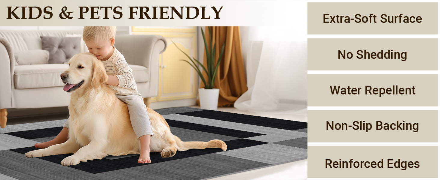 Printed Rug Milo Black & Grey