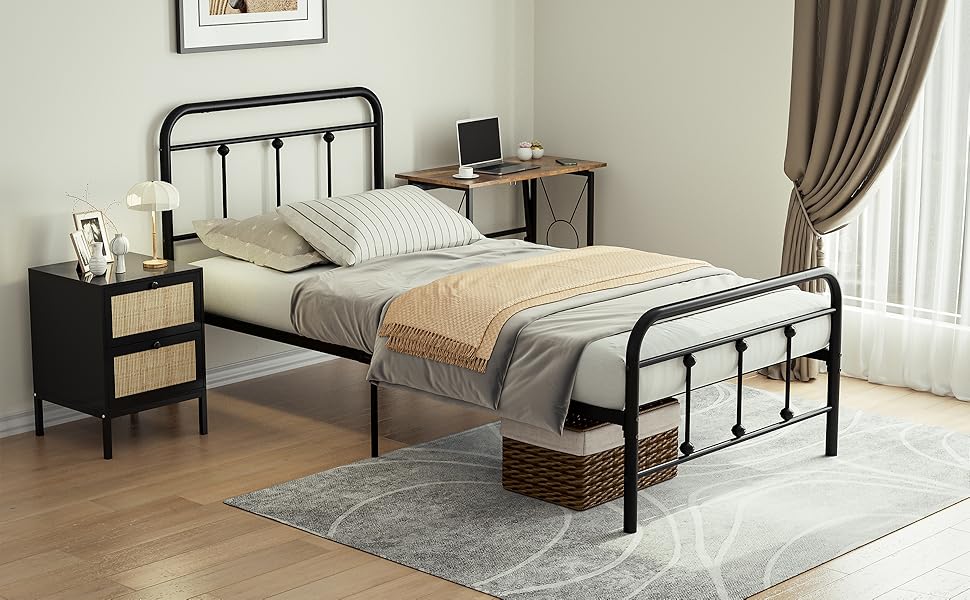 AOVSA Metal Twin XL Platform Bed Frame with Headboard