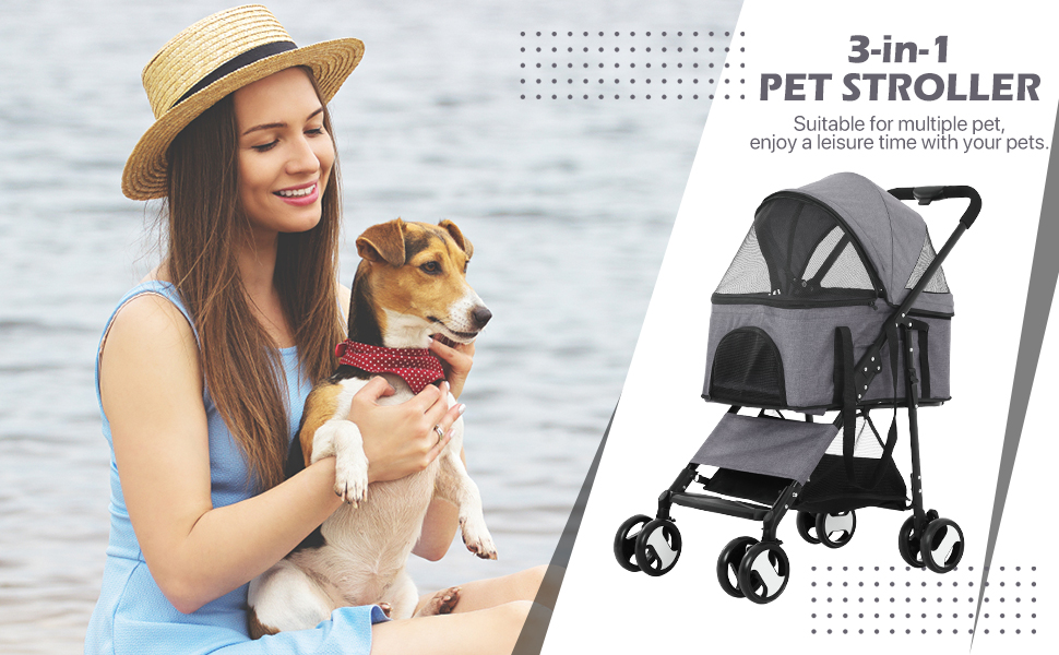 Pet Stroller Dog Strollers 3in1 Folding Cat Strollers for