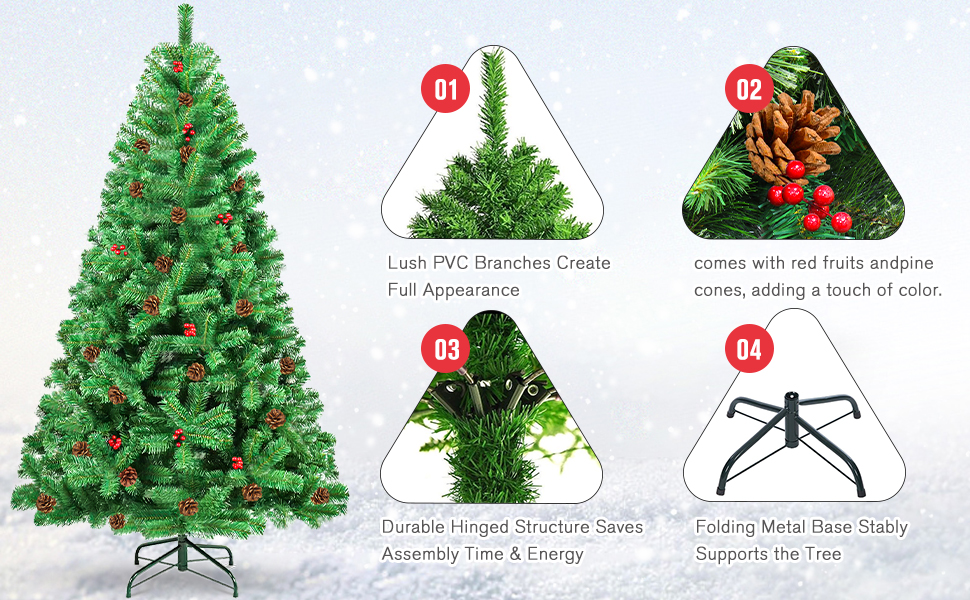 Artificial Christmas Tree with 40 DIY Christmas Tree Decorations, 180 cm Christmas Tree 800 Tips