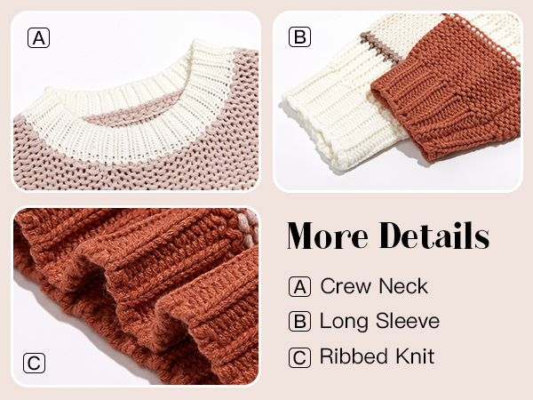 Saodimallsu Womens Color Block Sweater Striped Chunky Knit