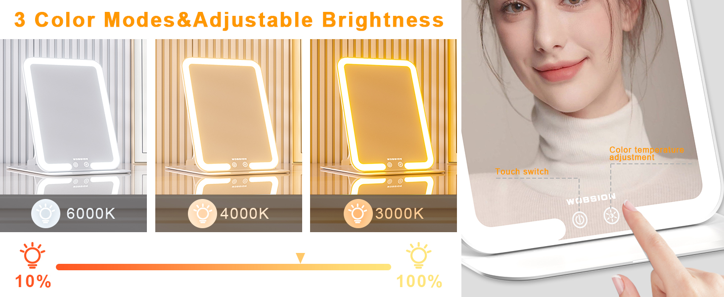 wobsion Travel Makeup Mirror Rechargeable, Illuminated Makeup Mirror