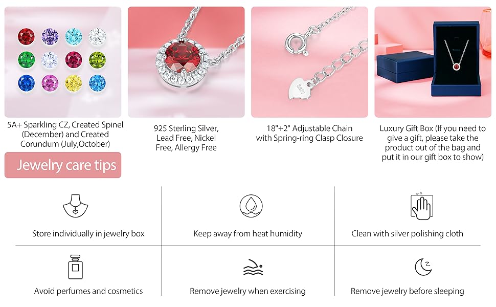 925 Sterling Silver Birthstone Pendant Dainty Halo Necklace gift for Women