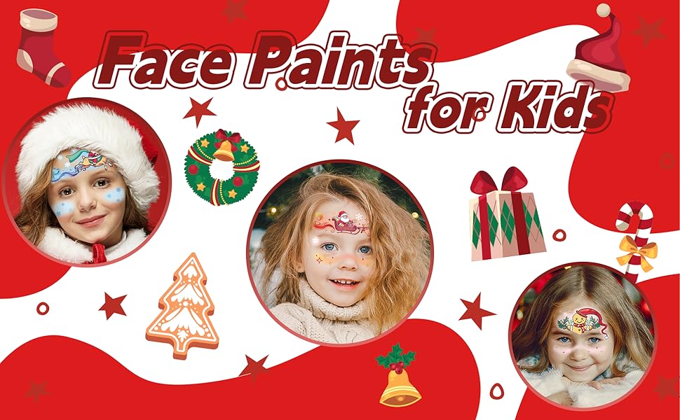 EMOME 15 Sheets Christmas Face Tattoos for Kids, Face Paint Tattoos for Boys and