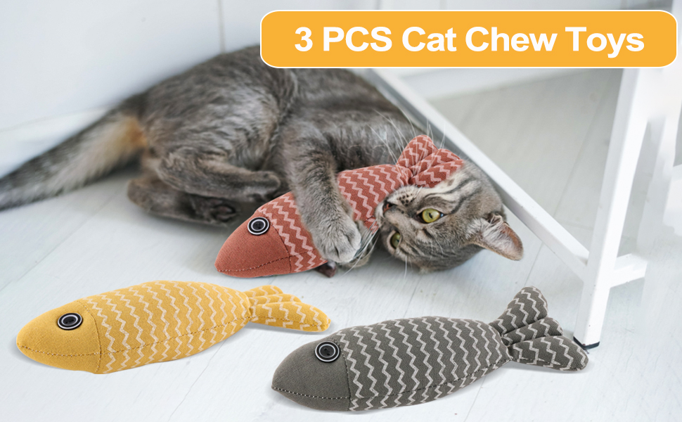 Cielbleu 3 Pack Catnip Toy, Fish Cat Toy, Cat Chew Toy Bite Resistant
