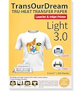 TransOurDream Tru-Heat Transfer Paper for Inkjet & Laserjet Printer (100 Sheets 8.5x11, 3.0) Prin...
