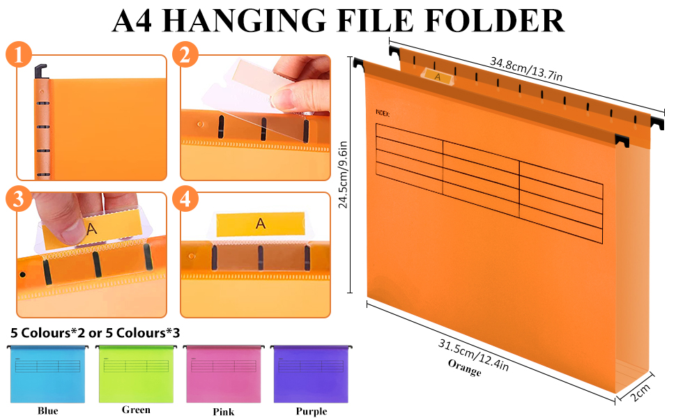 A4 Suspension File, 15 PCS Polypropylene Filing Suspension