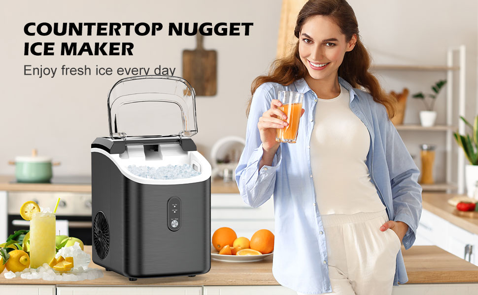 ADVWIN 15KG Nugget Ice Maker Countertop, Soft Chewable Pebble Ice