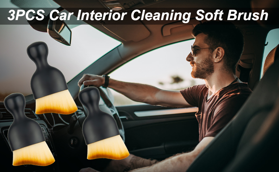 Car Detailing Brushes 3PCS Car Interior Cleaning Soft Brush Car Cleaning Brush with Soft