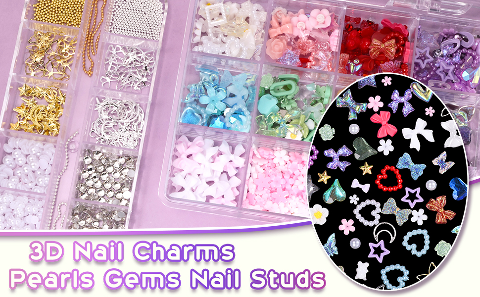 3D Nail Charms and Pearls Gems Set