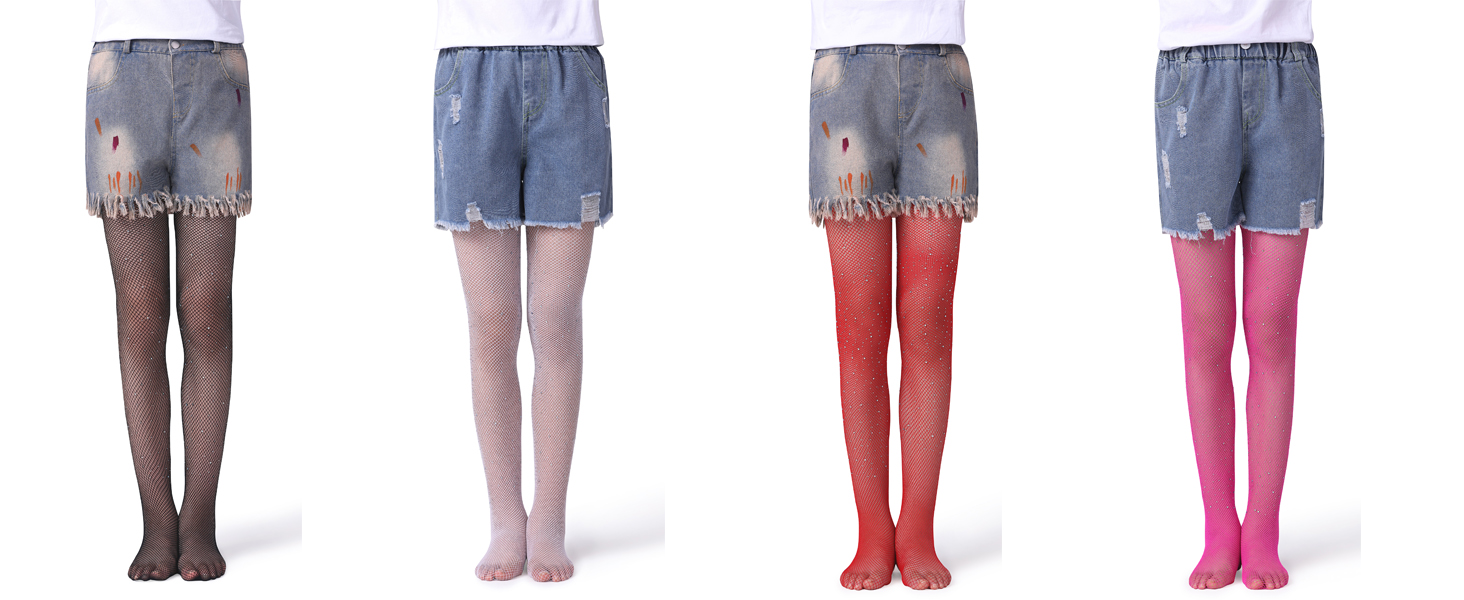 Henwarry Girls Sparkle Fishnet Stockings Children's High Waist Tights Rhinestone Hollow Out Party Pantyhose 2 tights