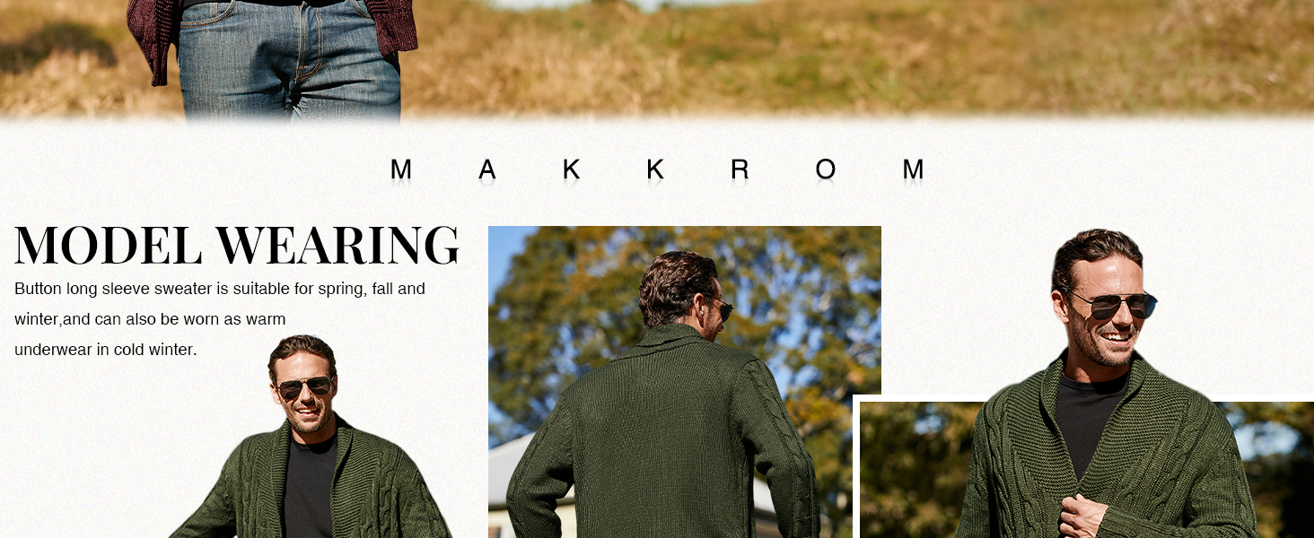 Men's Cardigan Sweater Slim Fit Cable Knit Button up Wool Sweater