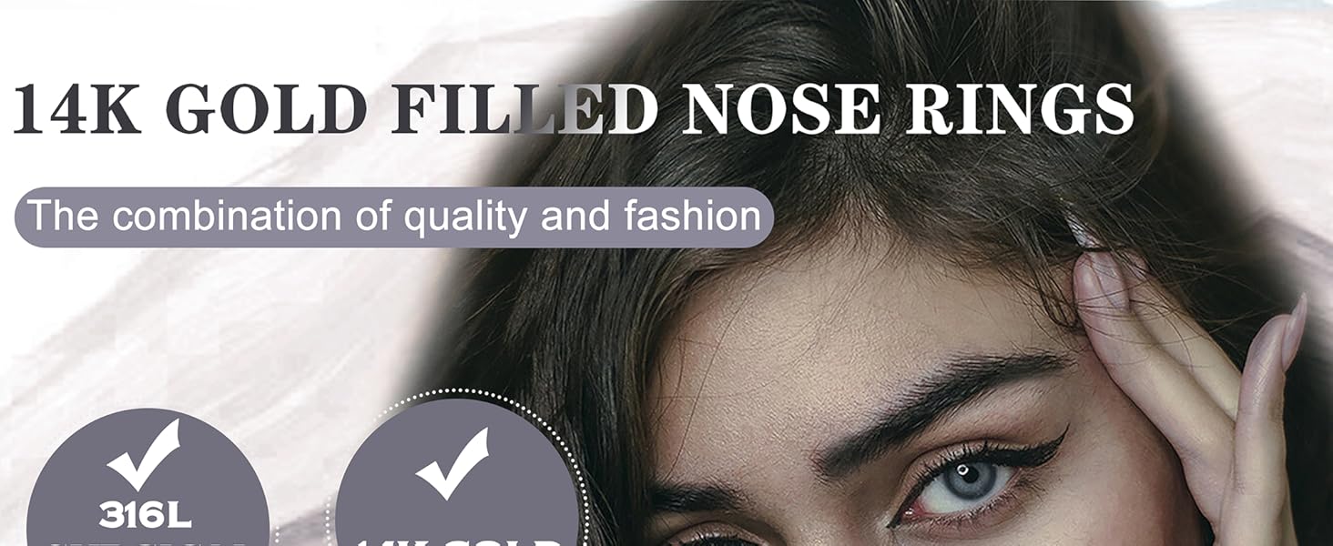 ADRAMATA Hypoallergenic 14K Gold Filled Nose Rings Studs 20G 316L