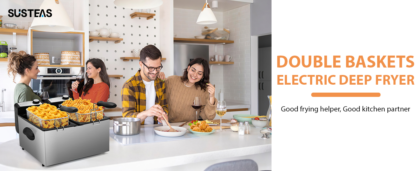 SUSTEAS Deep Fryer, 2 Baskets Electric Oil Fryer with 5.4QT