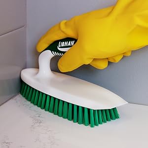 scrub brush, scraper edge, bathroom brush, tile brush, shower brush, heavy duty scrub brush
