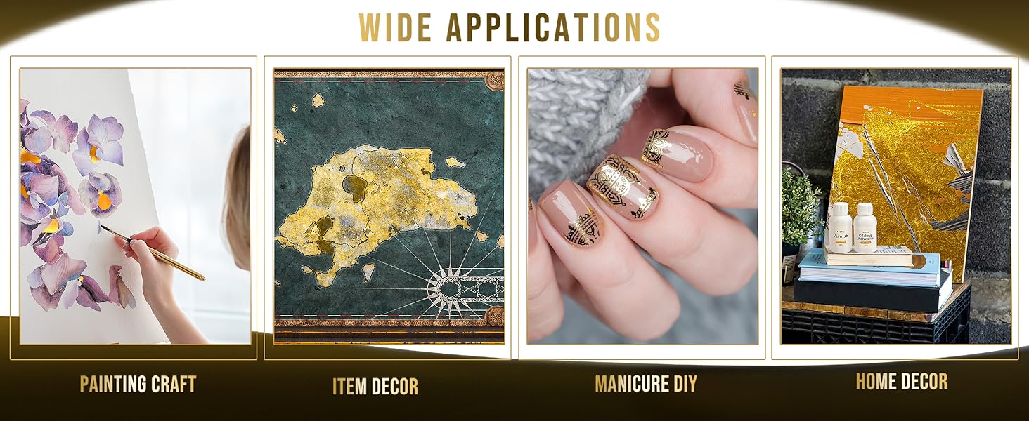 Aoibrloy 200ml Gilding Adhesive Set with 100 Sheets Gold