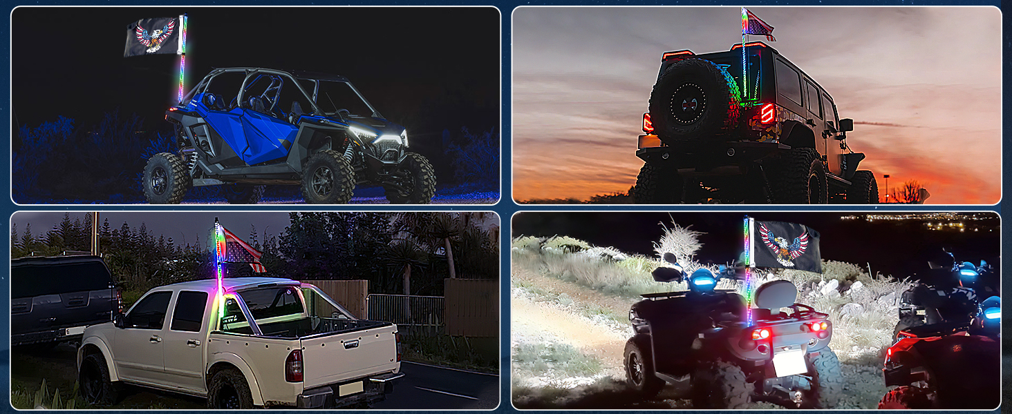 1PC 3FT multi-color lighted whip  with remote control and rocker switch for UTV ATV truck RZR SXS