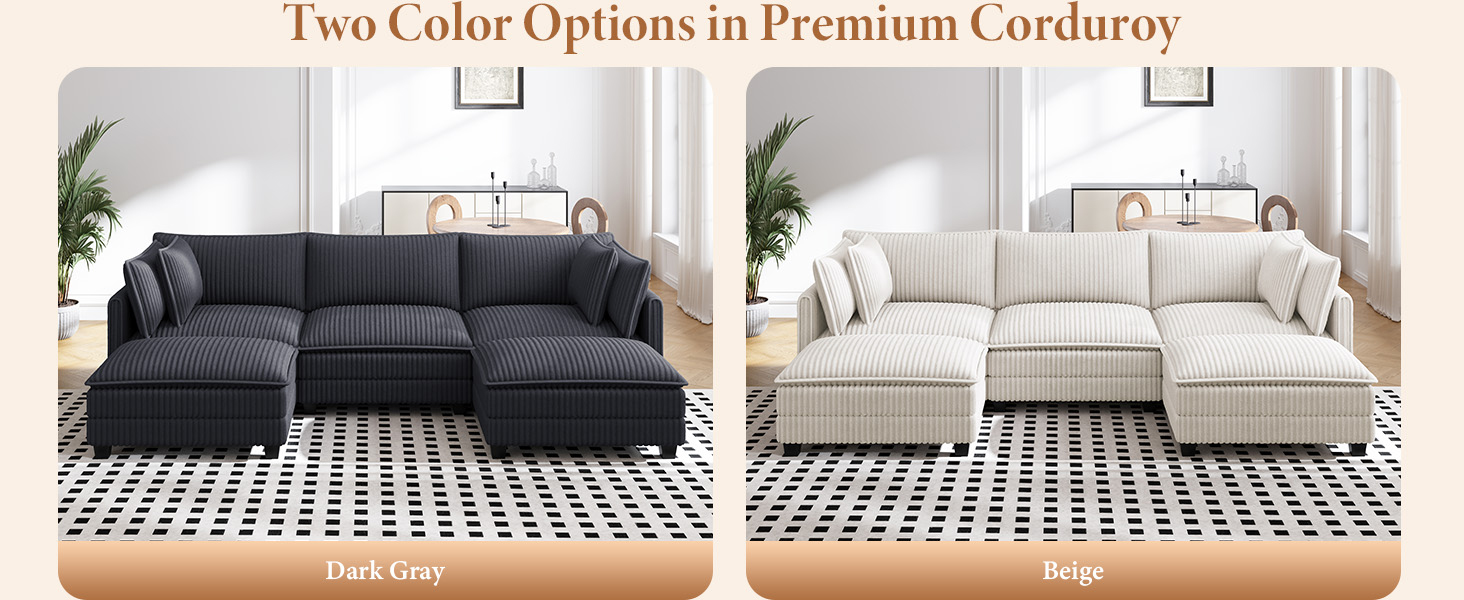 Corduroy Upholstered Sectional Modular Sofas