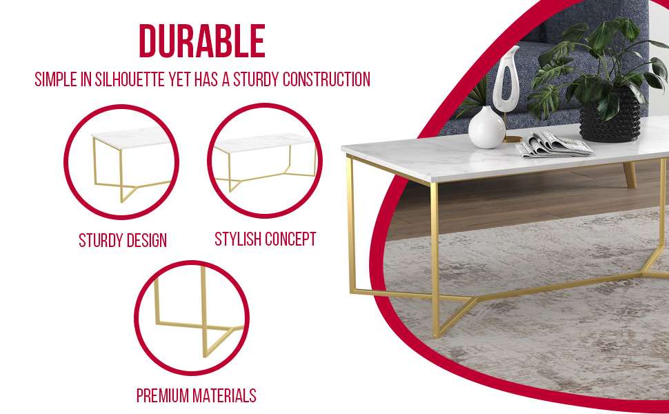 Safdie Coffee Table 44L Marble Gold Metal Home & Kitchen