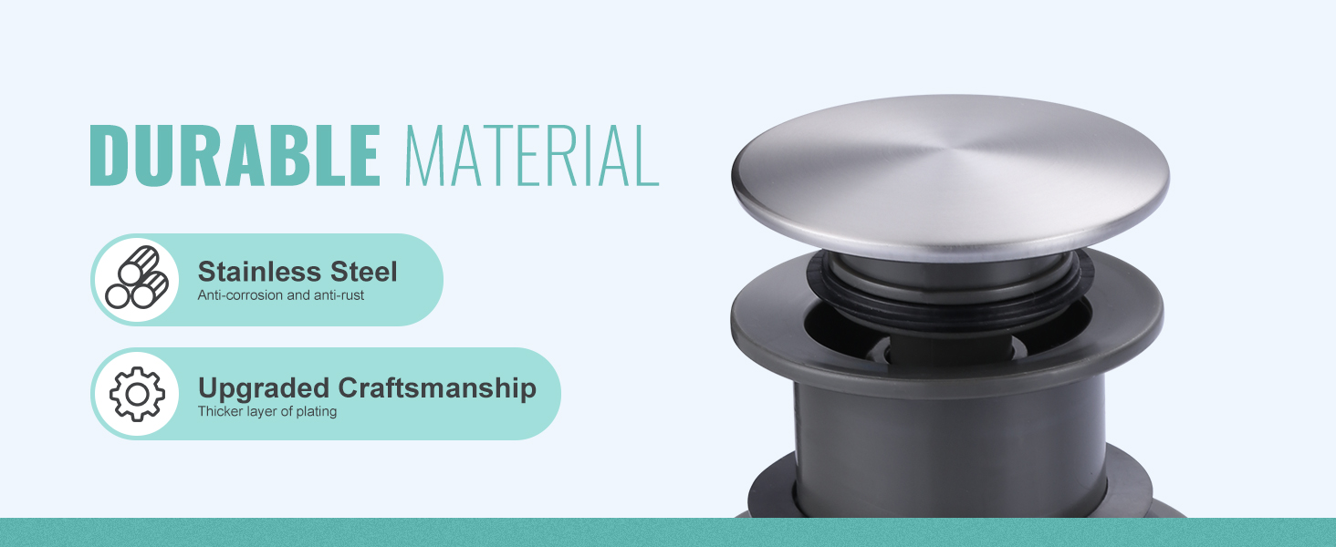 Bathroom Sink Drain Without Overflow, ARCORA Brushed Nickel Pop Up