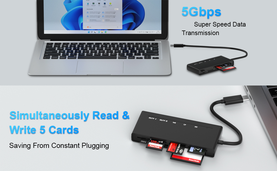 USB C SD Card Reader, USB C to SD Card Reader for iPad/Mac/Laptop Reading 5 Cards at