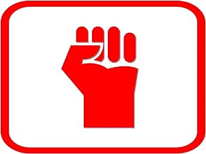Red icon of a raised fist enclosed in a rounded square frame, symbolizing solidarity or protest.