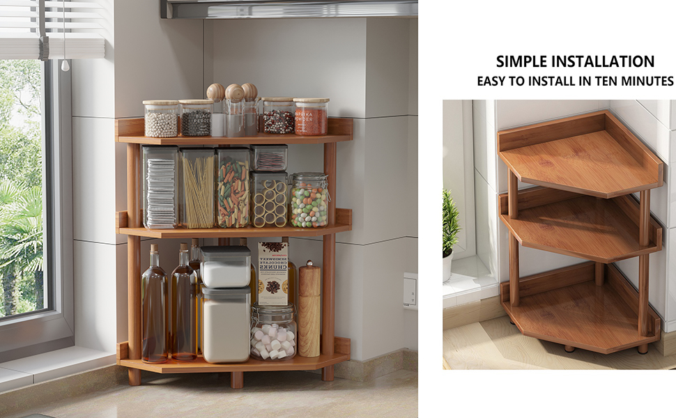 Jniture 3 Tier Corner Shelf Stand, Free Standing Corner Shelves Stand Storage Rack