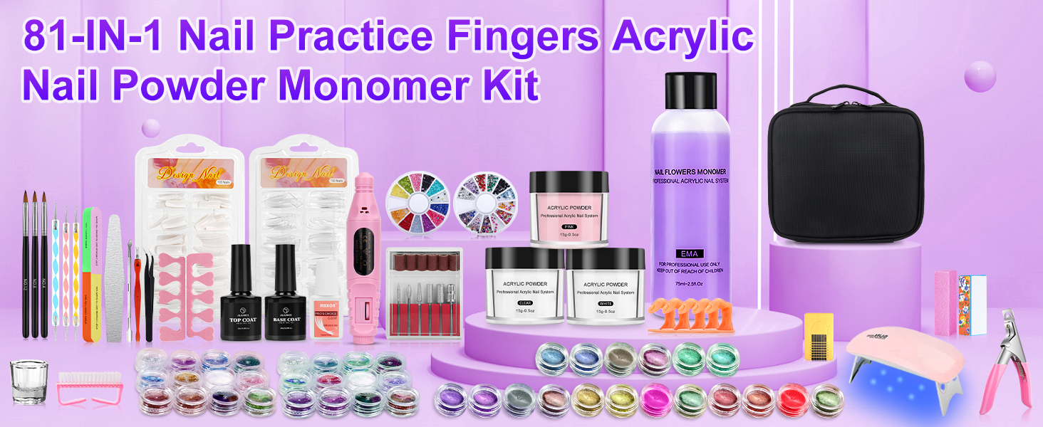 Acrylic Nail Kit for Beginners with Everything, 42Colors Glitter Acrylic Powder