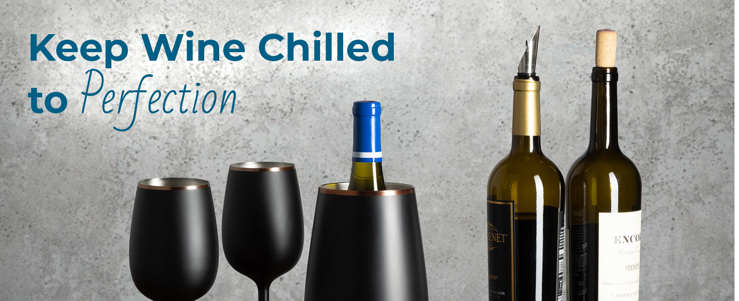 SNOWFOX Premium Vacuum Insulated, Triple Walled, Stainless Steel Wine Chiller w/Optimal fit to keep wine cold longer. Fits most Wine and Champagne Bottles. Non-Slip Silicon Base, Shimmer Gold