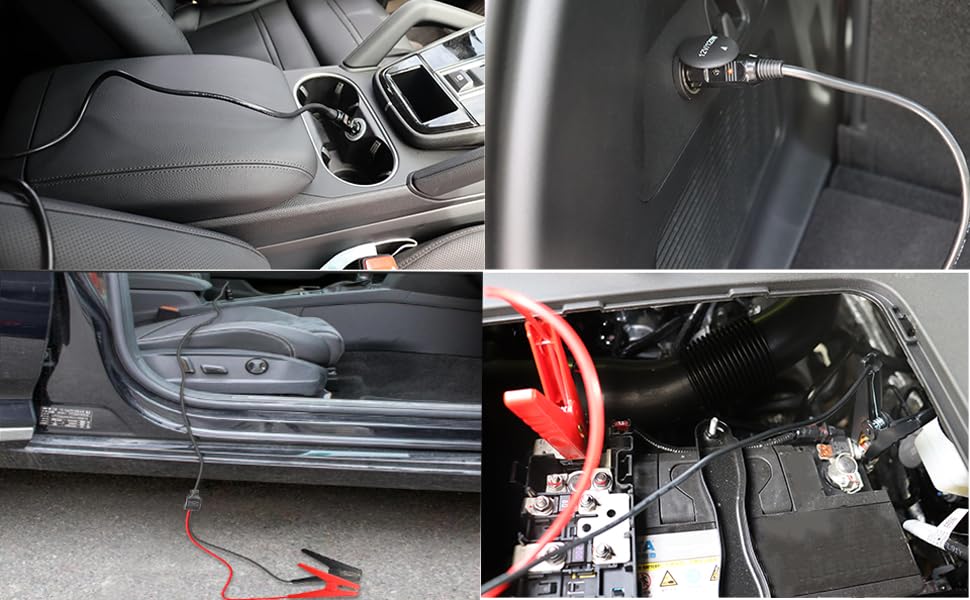 12V cigarette lighter male plug with battery clip cable.