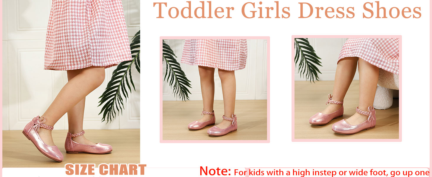 Girls Dress Shoes Toddler Ballet Flats Mary Jane Ballerina Flat with Ankle Strap Baby Little Kids