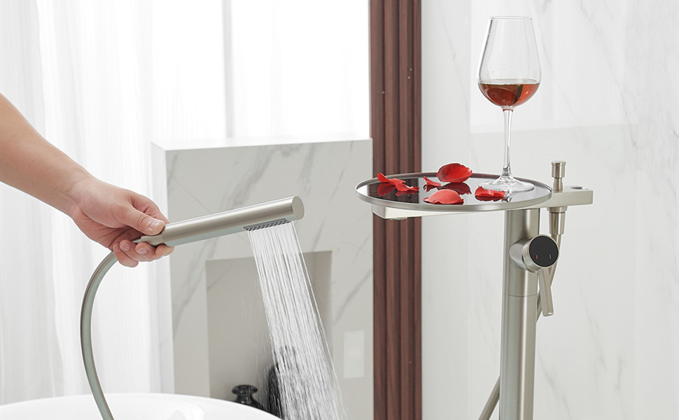 BWE Brushed Nickel Freestanding Bathtub Faucet Floor Mount Single