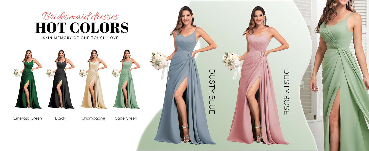 TORYEMY Chiffon V Neck Bridesmaid Dresses Long with Slit