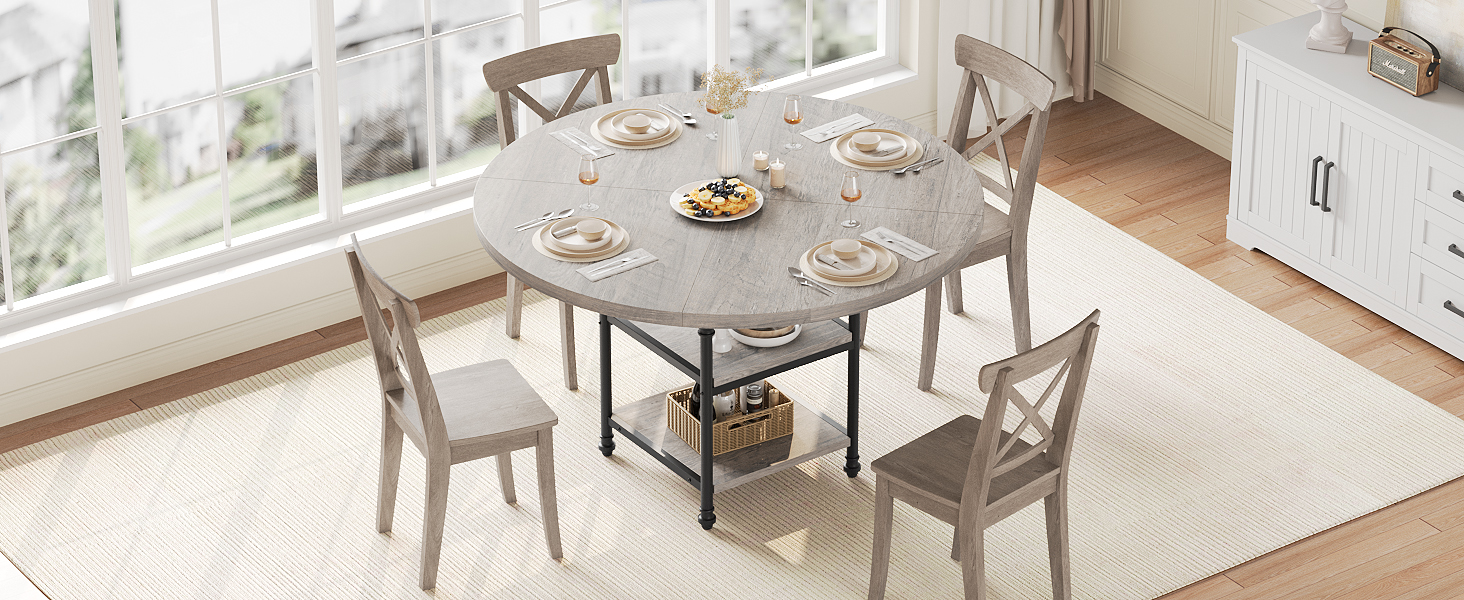 Round Dining Table for 4, 47.2 Inch Roman Column Dining