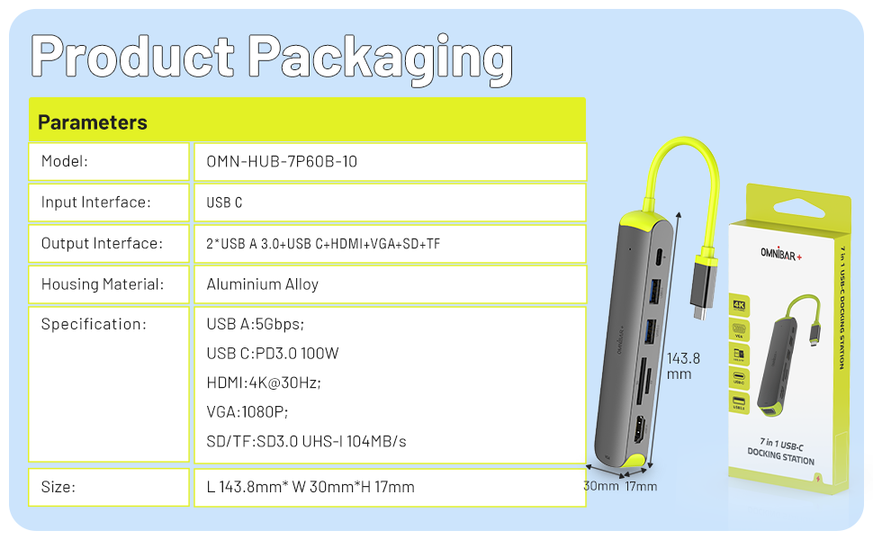 Ominbar USB C Hub Multiport Adapter 7 in 1 with 4K HDMI