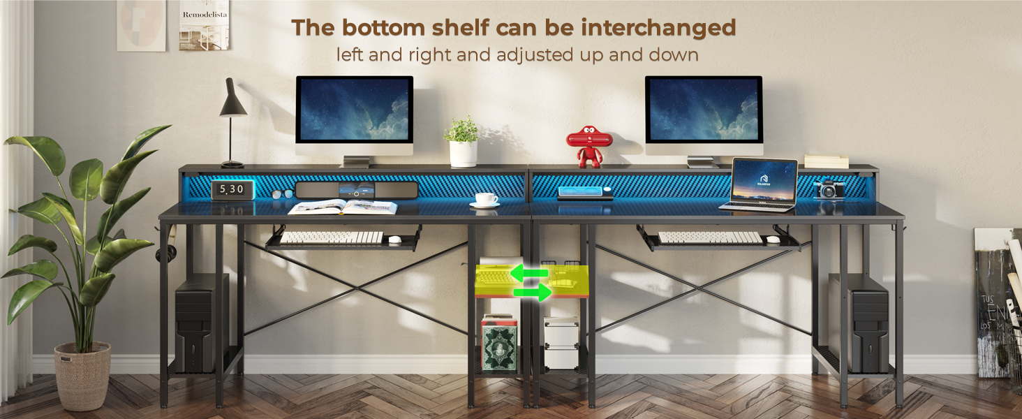 Rolanstar Computer Desk 55 inch with LED Lights & Power Outlets, Carbon