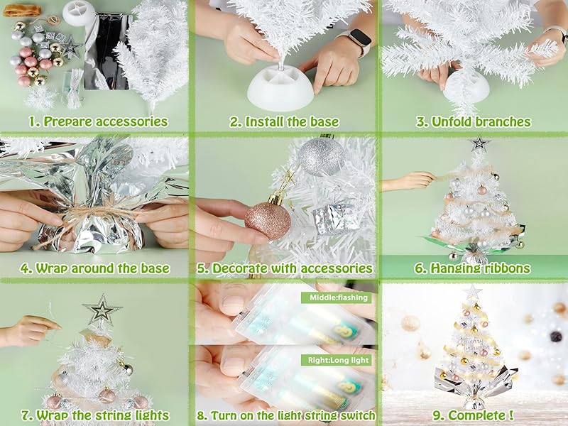 Mini Christmas Trees with Lights, Migaven 2ft/60cm White Tabletop