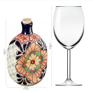 NOVICA Handblown Oval Floral Motif Talavera Style Ceramic Tequila Decanter for Serving Wine Drinks